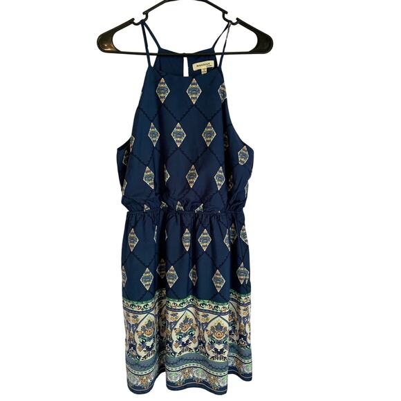Monteau Los Angeles Women's Large Halter Blue Sun Dress Spring Wardrobe - Picture 2 of 8